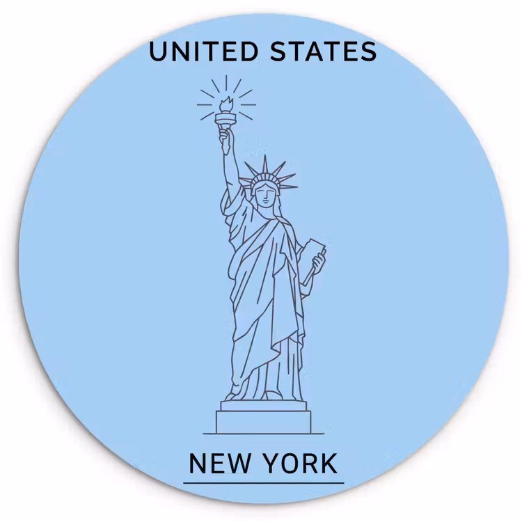 Wandcirkel - Glas - Monument - Vrijheidsbeeld - New York - Minimalistisch - Blauw — 1