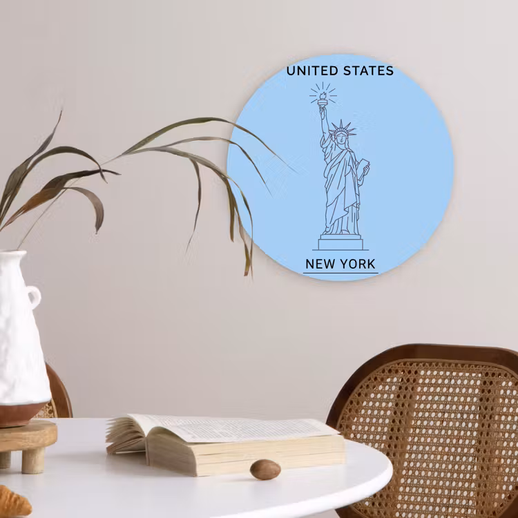 Wandcirkel - Glas - Monument - Vrijheidsbeeld - New York - Minimalistisch - Blauw — 4
