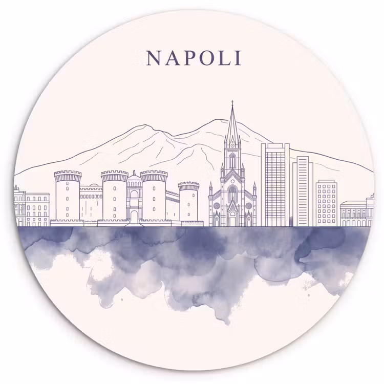 Wandcirkel - Glas - Napels - Skyline - Italie - Lijntekening - Aquarel — 1