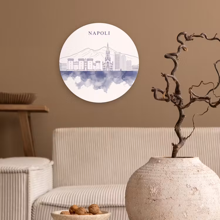 Wandcirkel - Glas - Napels - Skyline - Italie - Lijntekening - Aquarel — 2