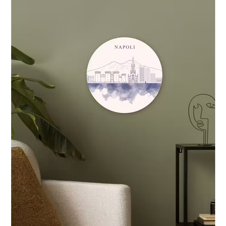Wandcirkel - Glas - Napels - Skyline - Italie - Lijntekening - Aquarel — 3