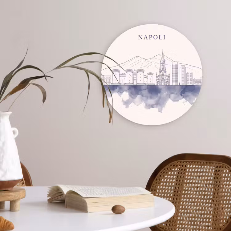 Wandcirkel - Glas - Napels - Skyline - Italie - Lijntekening - Aquarel — 4
