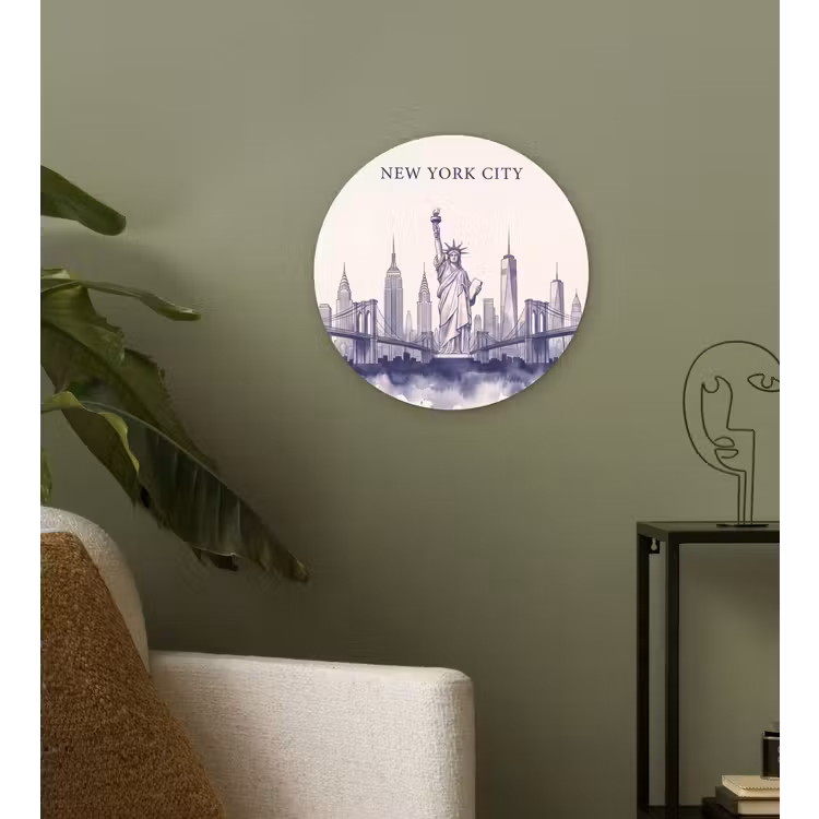 Wandcirkel - Glas - New York - Vrijheidsbeeld - Skyline - Illustratie - Blauw — 3