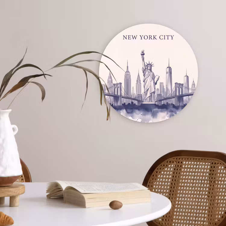 Wandcirkel - Glas - New York - Vrijheidsbeeld - Skyline - Illustratie - Blauw — 4