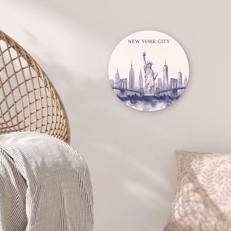 Wandcirkel - Glas - New York - Vrijheidsbeeld - Skyline - Illustratie - Blauw — 5