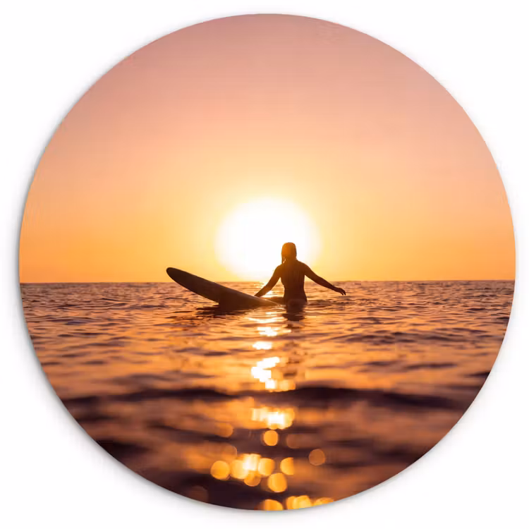 Wandcirkel - Glas - Persoon - Surfen - Zonsondergang - Zee - Oranje — 1