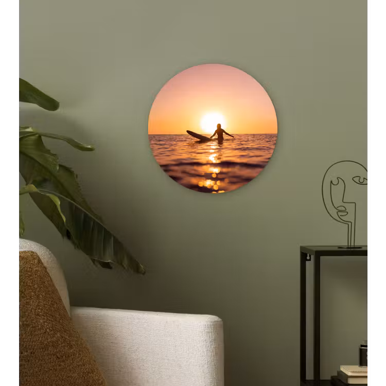 Wandcirkel - Glas - Persoon - Surfen - Zonsondergang - Zee - Oranje — 3