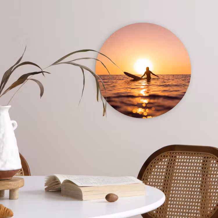 Wandcirkel - Glas - Persoon - Surfen - Zonsondergang - Zee - Oranje — 4