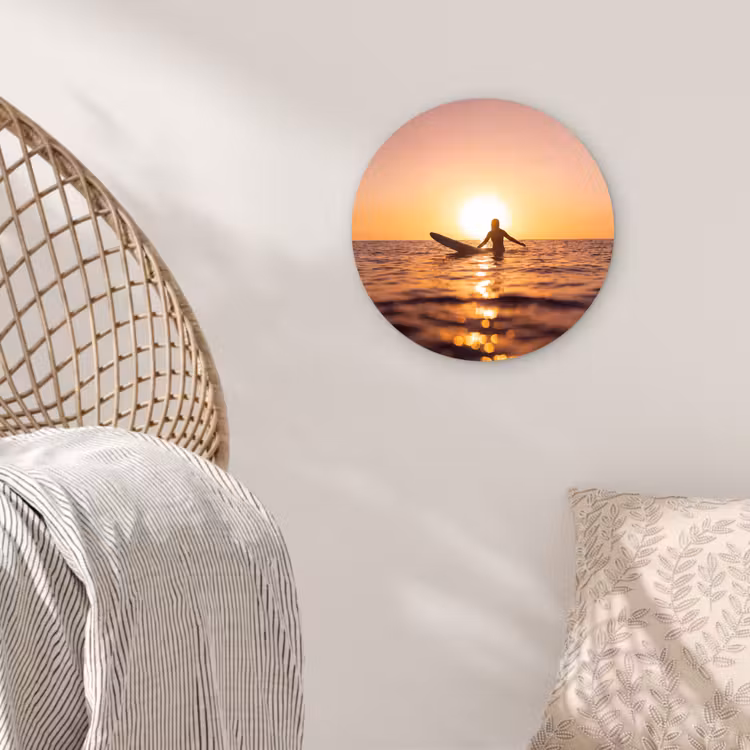 Wandcirkel - Glas - Persoon - Surfen - Zonsondergang - Zee - Oranje — 5