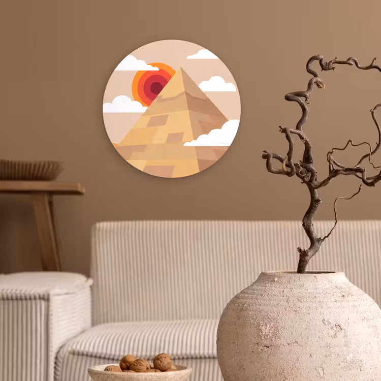 Wandcirkel - Glas - Piramide - Zon - Woestijn - Modern - Oranje — 2