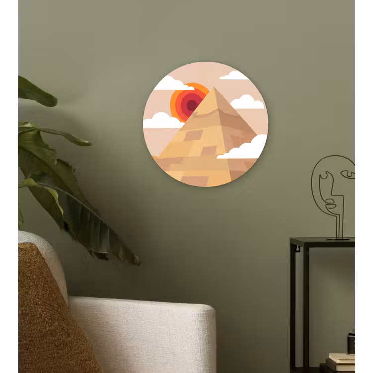 Wandcirkel - Glas - Piramide - Zon - Woestijn - Modern - Oranje — 3