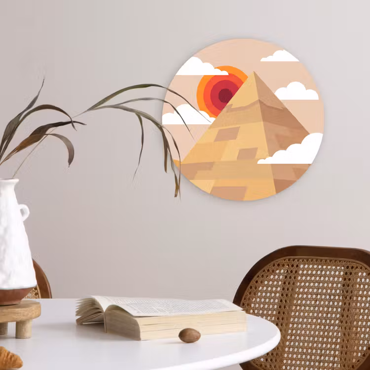 Wandcirkel - Glas - Piramide - Zon - Woestijn - Modern - Oranje — 4