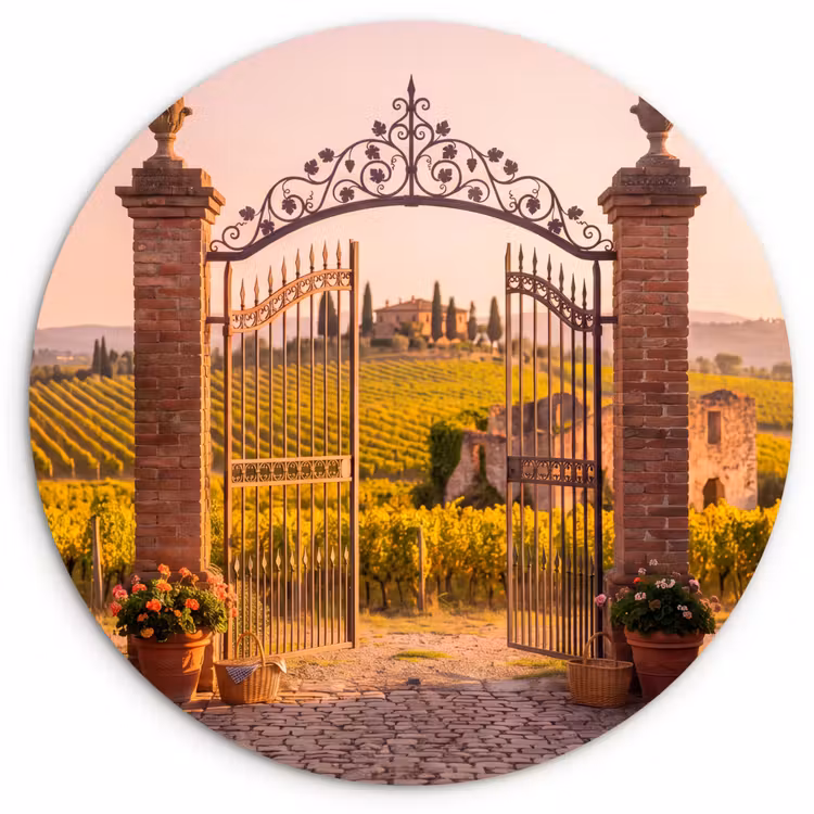 Wandcirkel - Glas - Poort - Landschap - Platteland - Zonlicht - Warm — 1