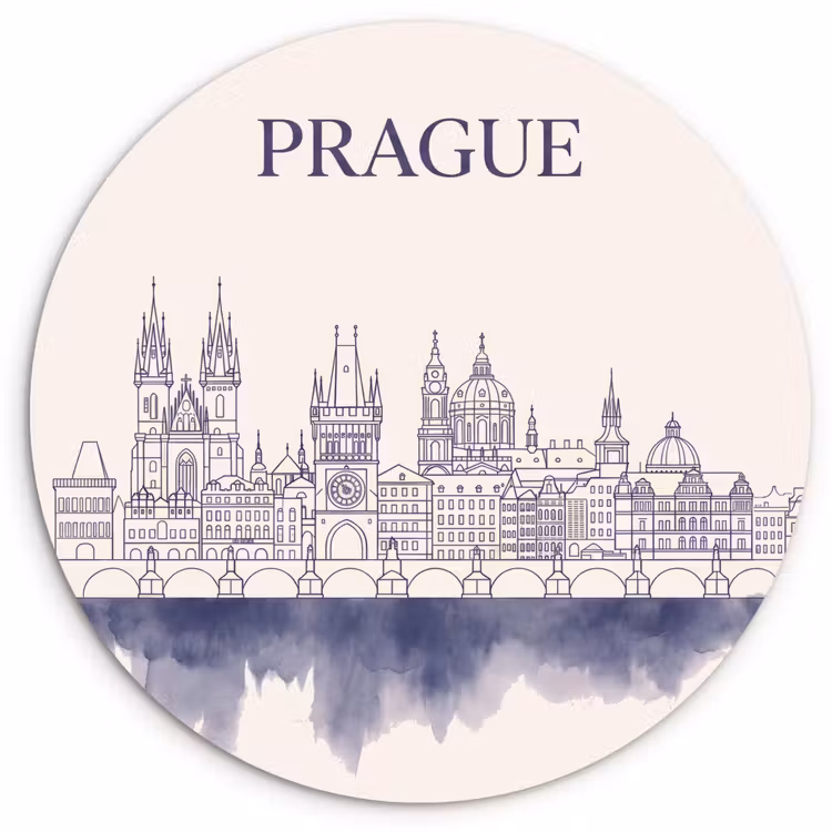 Wandcirkel - Glas - Praag - Skyline - Architectuur - Blauw — 1