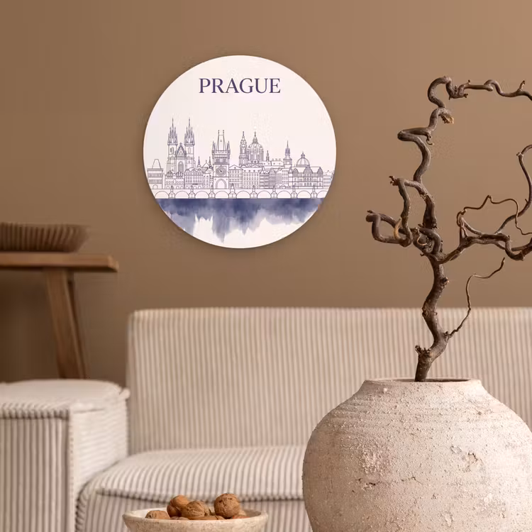 Wandcirkel - Glas - Praag - Skyline - Architectuur - Blauw — 2