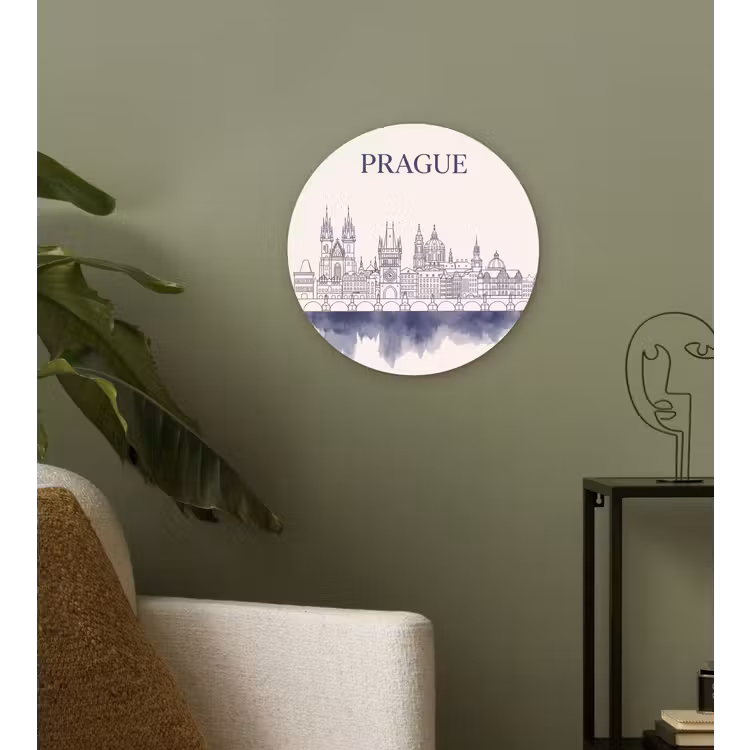 Wandcirkel - Glas - Praag - Skyline - Architectuur - Blauw — 3