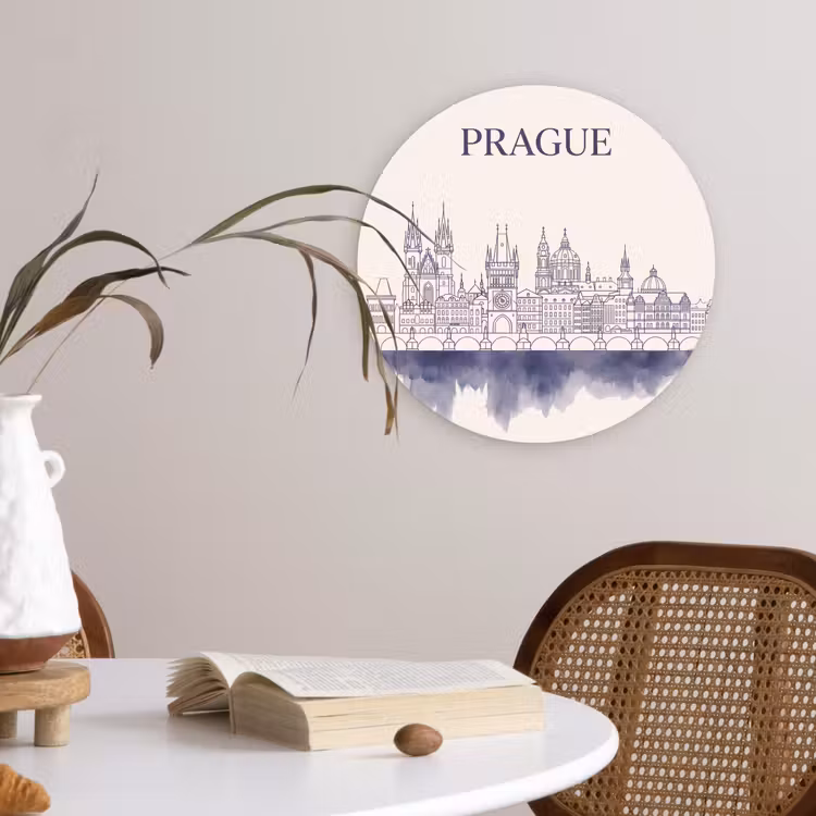 Wandcirkel - Glas - Praag - Skyline - Architectuur - Blauw — 4