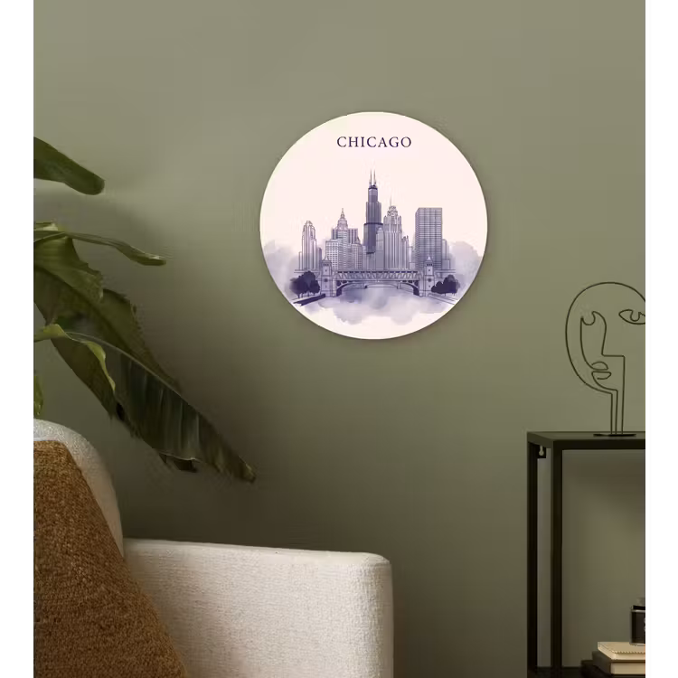 Wandcirkel - Glas - Stad - Skyline - Architectuur - Lijntekening - Blauw — 3