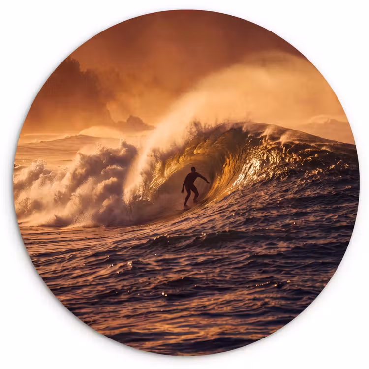 Wandcirkel - Glas - Surfer - Golf - Oceaan - Sport - Oranje — 1