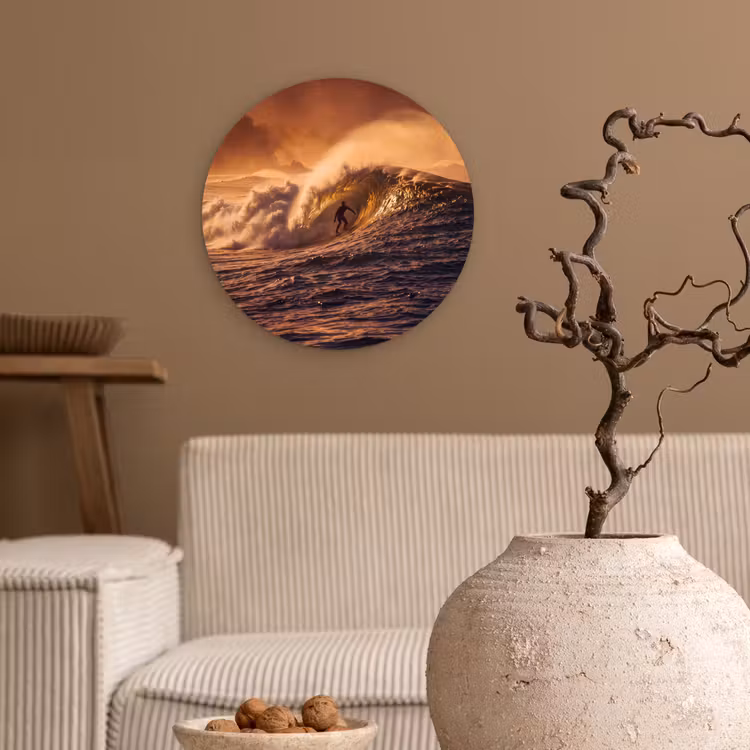 Wandcirkel - Glas - Surfer - Golf - Oceaan - Sport - Oranje — 2