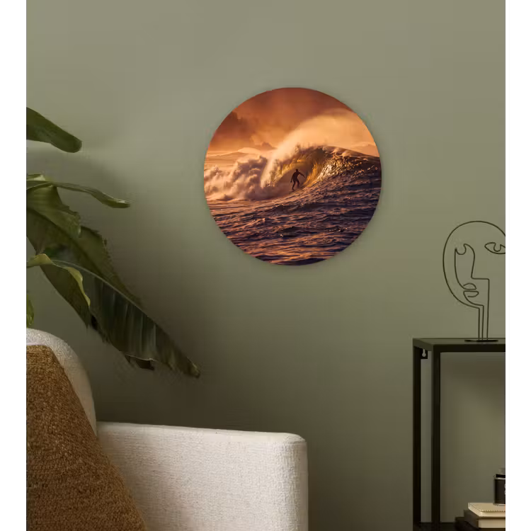 Wandcirkel - Glas - Surfer - Golf - Oceaan - Sport - Oranje — 3