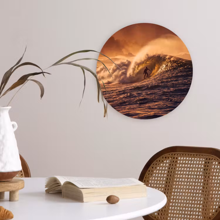 Wandcirkel - Glas - Surfer - Golf - Oceaan - Sport - Oranje — 4