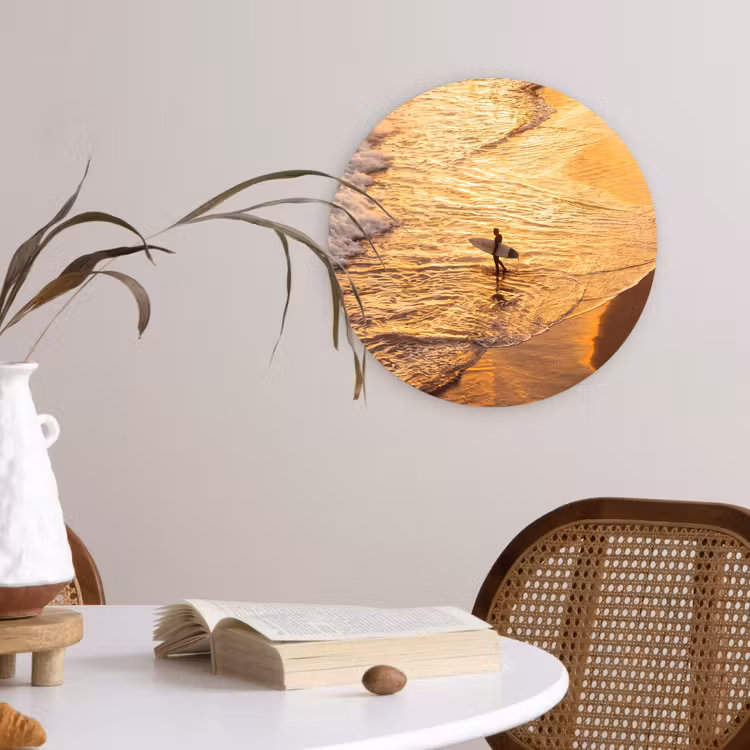 Wandcirkel - Glas - Surfer - Strand - Zonsondergang - Oceaan - Goud — 4