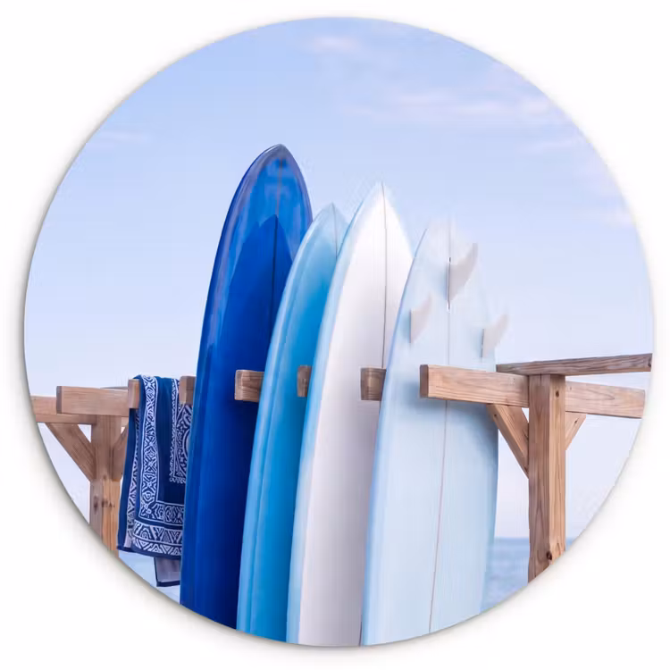 Wandcirkel - Glas - Surfplank - Strand - Zomer - Blauw - Water — 1