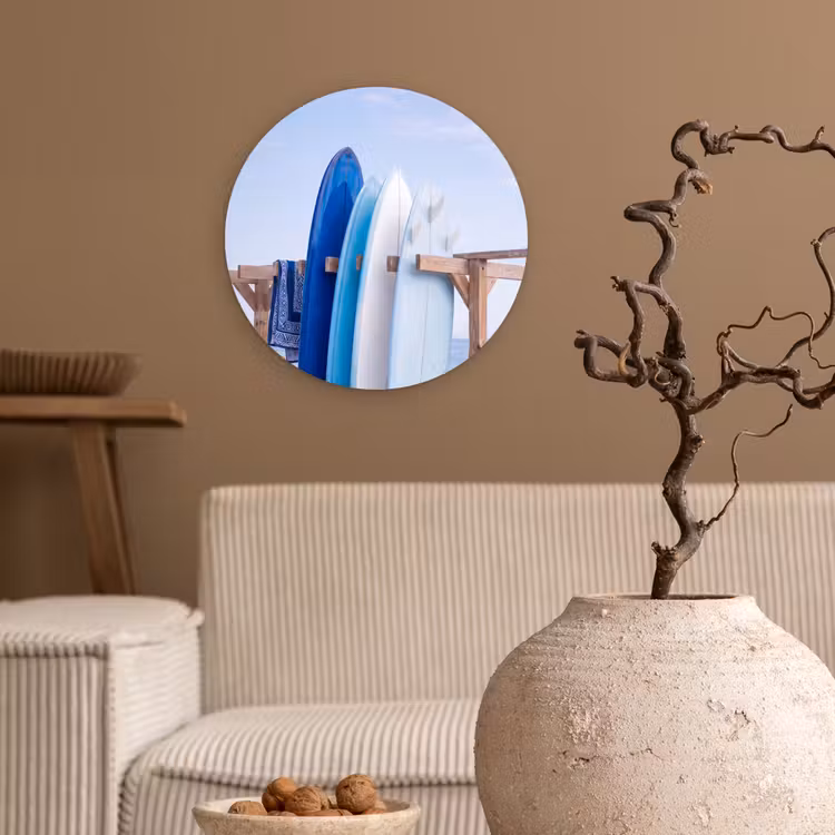 Wandcirkel - Glas - Surfplank - Strand - Zomer - Blauw - Water — 2