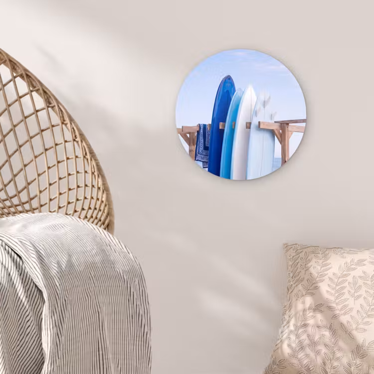 Wandcirkel - Glas - Surfplank - Strand - Zomer - Blauw - Water — 5