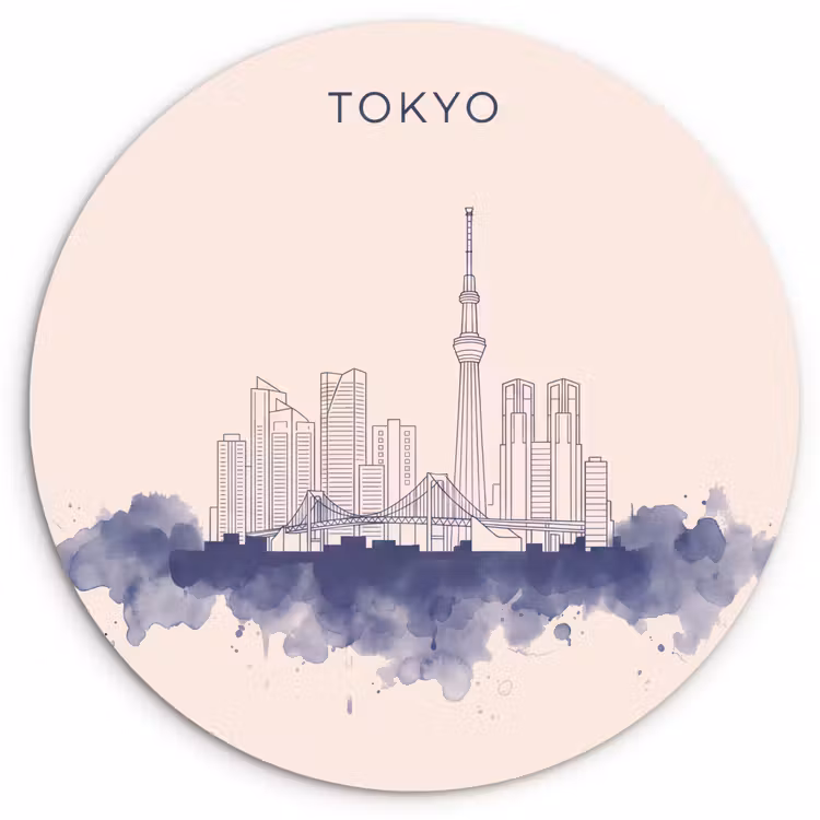 Wandcirkel - Glas - Tokyo - Skyline - Stad - Abstract - Blauw — 1
