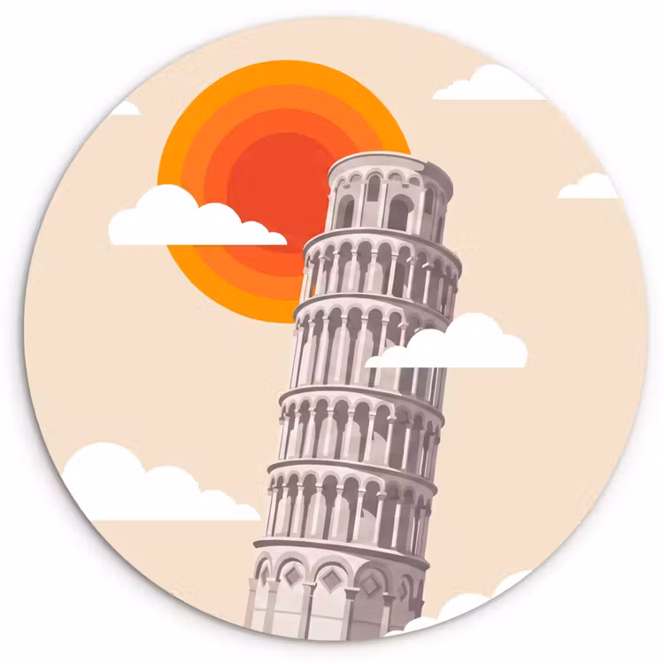 Wandcirkel - Glas - Toren - Pisa - Architectuur - Minimalistisch - Beige — 1