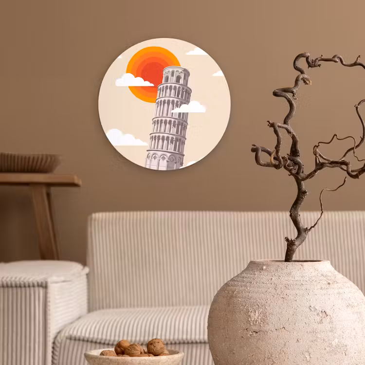 Wandcirkel - Glas - Toren - Pisa - Architectuur - Minimalistisch - Beige — 2