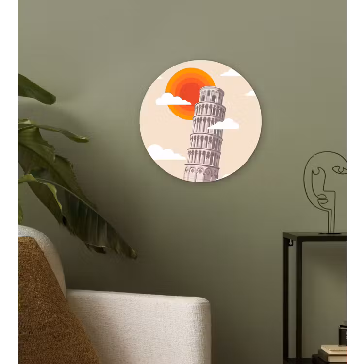 Wandcirkel - Glas - Toren - Pisa - Architectuur - Minimalistisch - Beige — 3