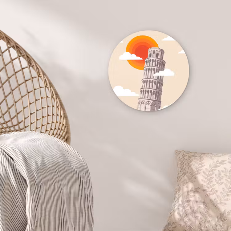 Wandcirkel - Glas - Toren - Pisa - Architectuur - Minimalistisch - Beige — 5