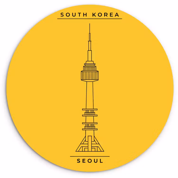 Wandcirkel - Glas - Toren - Seoul - Architectuur - Minimalistisch - Geel — 1