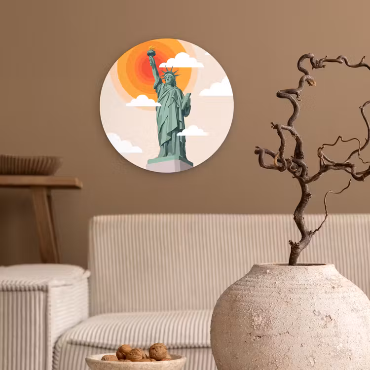 Wandcirkel - Glas - Vrijheidsbeeld - New York - Zon - Modern — 2