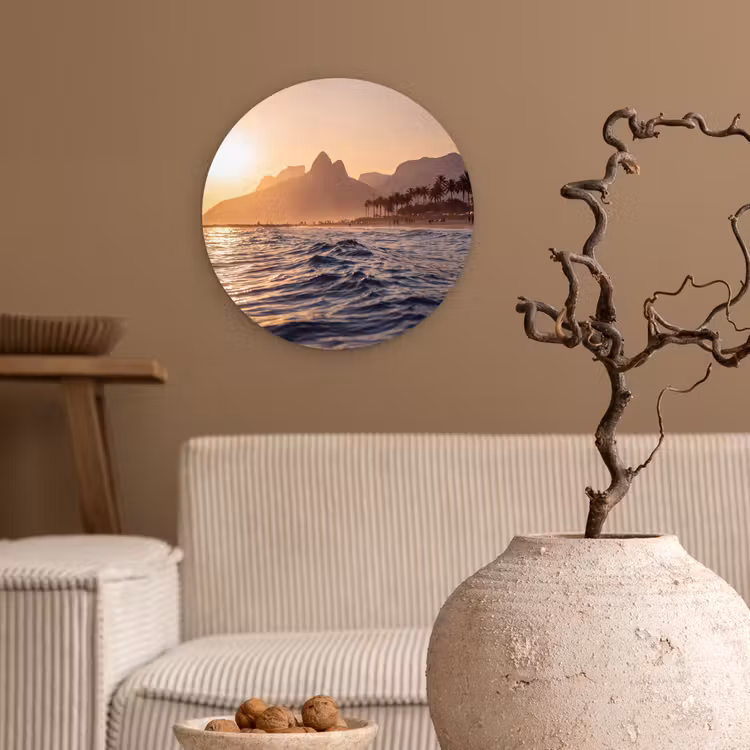 Wandcirkel - Glas - Zee - Golven - Zonsondergang - Kust - Goud — 2
