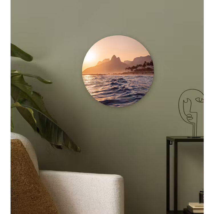 Wandcirkel - Glas - Zee - Golven - Zonsondergang - Kust - Goud — 3