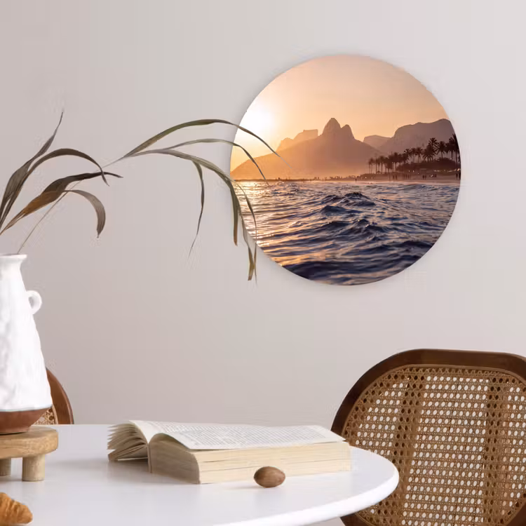 Wandcirkel - Glas - Zee - Golven - Zonsondergang - Kust - Goud — 4