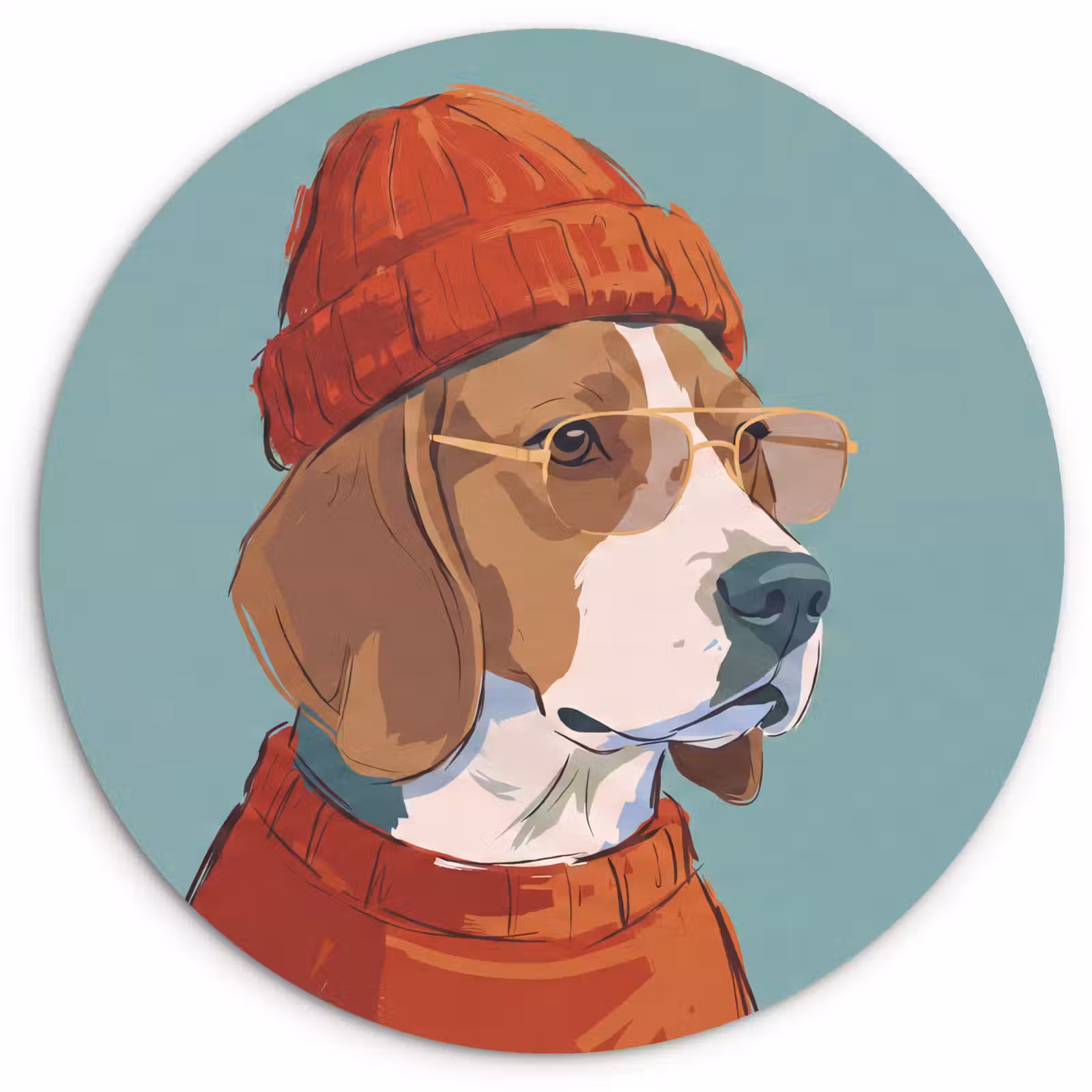 Wandcirkel - Glas - Hond - Beanie - Zonnebril - Dieren - Modern — 1