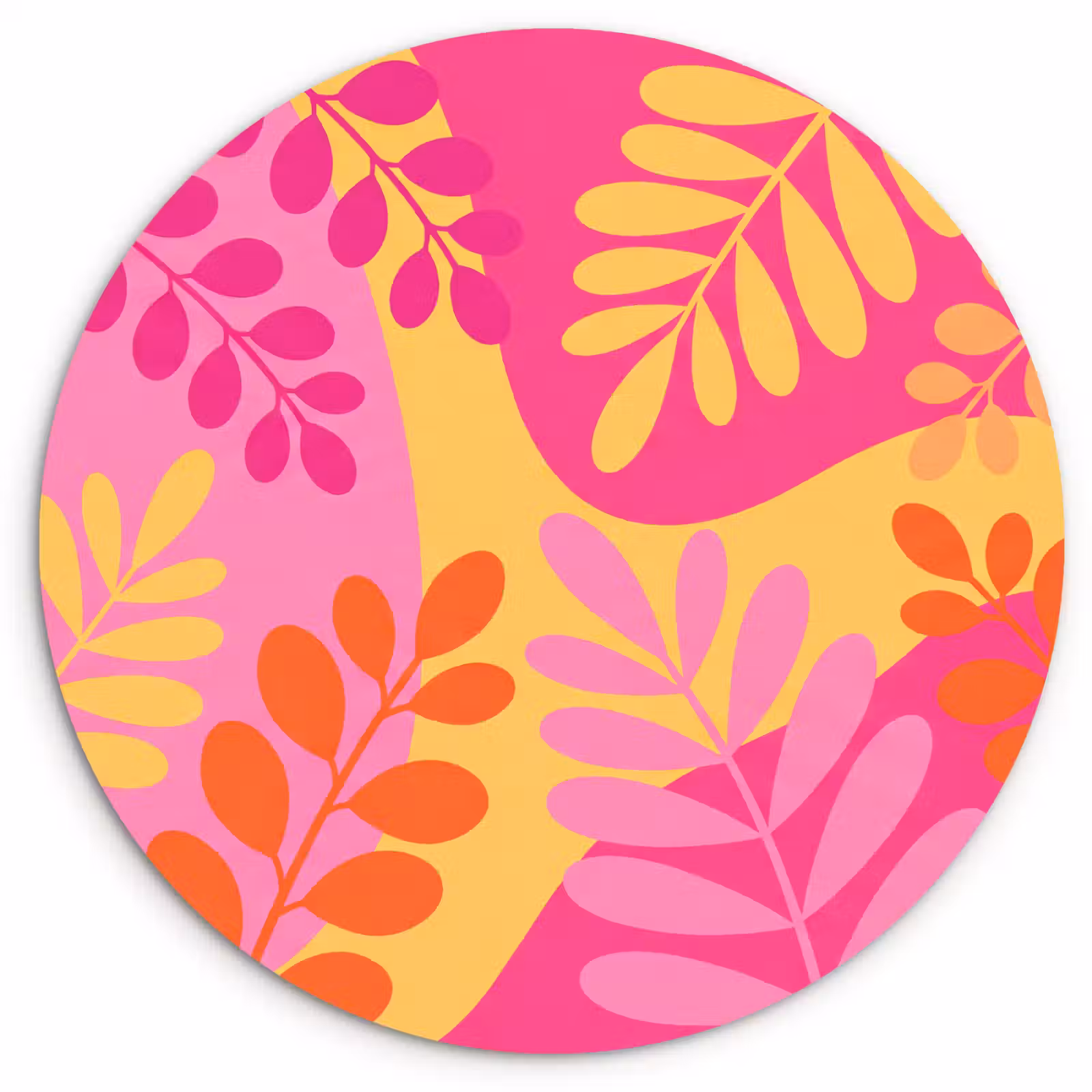 Wandcirkel - Glas - Natuur - Bladeren - Abstract - Roze - Geel — 1