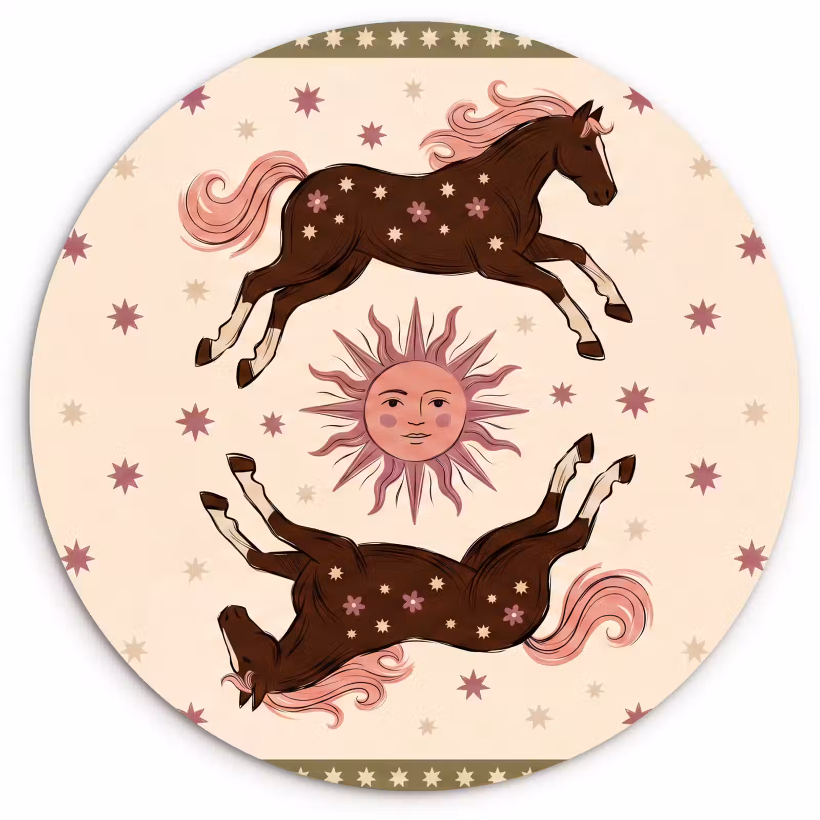 Wandcirkel - Glas - Paard - Zon - Mystiek - Illustratie - Roze — 1