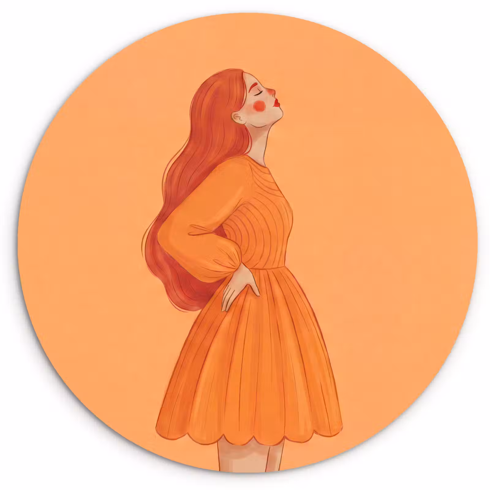 Wandcirkel - Glas - Vrouw - Profiel - Mensen - Modern - Oranje — 1