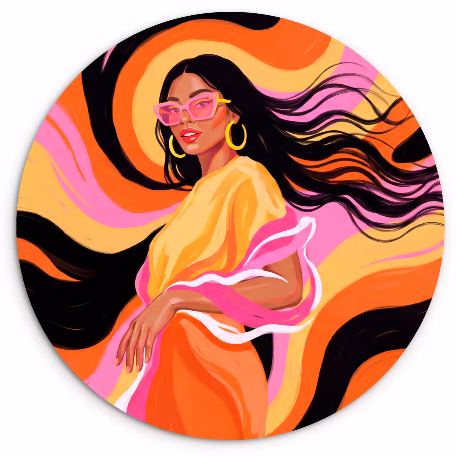 Wandcirkel - Glas - Vrouw - Zonnebril - Abstract - Kleurrijk — 1