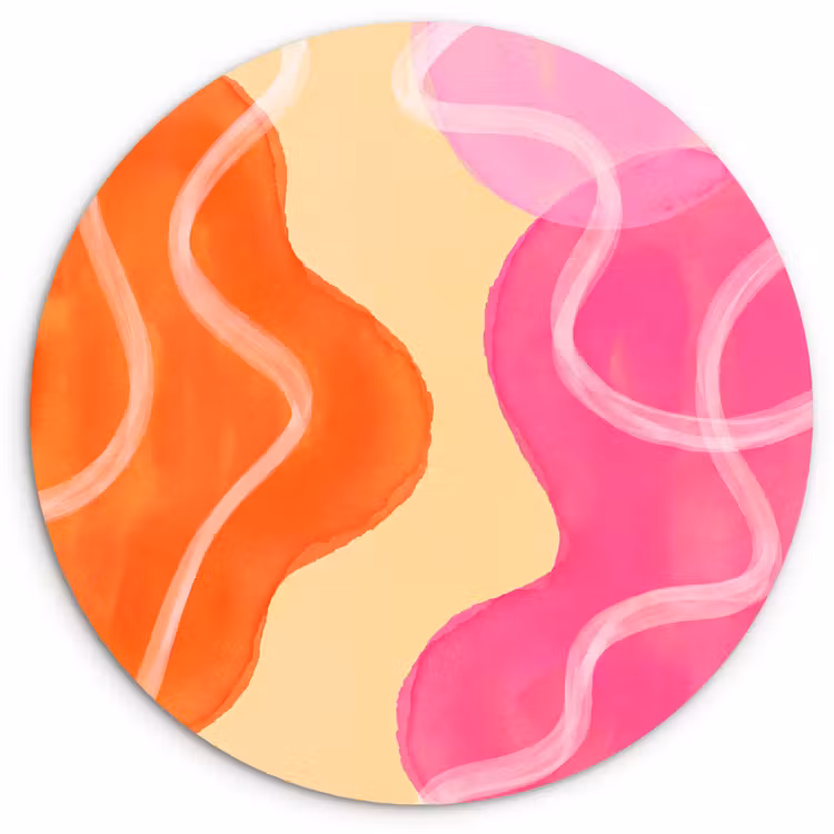 Wandcirkel - Glas - Abstract - Aquarel - Organisch - Oranje - Roze — 1