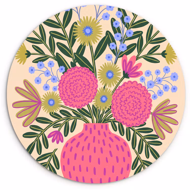 Wandcirkel - Glas - Bloemen - Boeket - Natuur - Abstract - Roze — 1