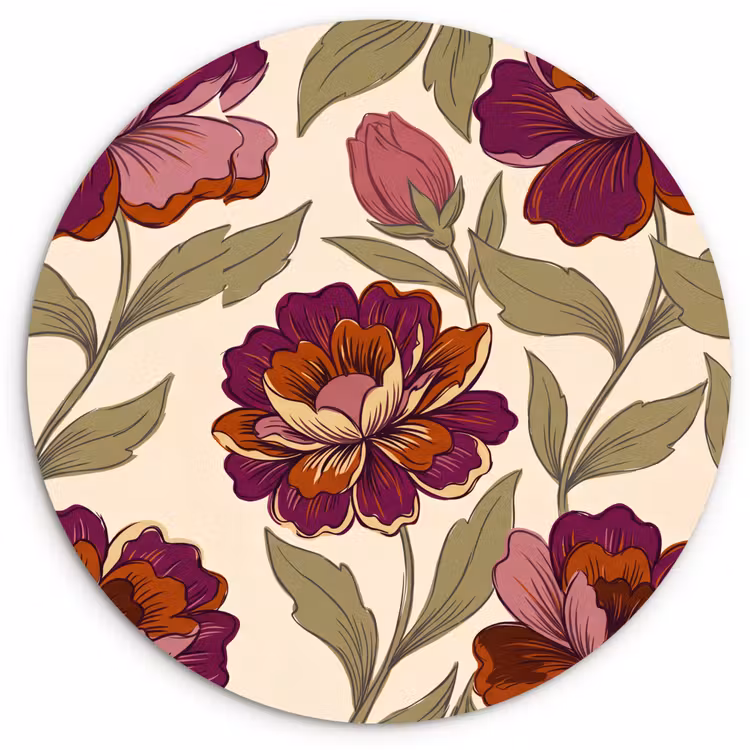 Wandcirkel - Glas - Bloemen - Patroon - Natuur - Modern - Paars — 1