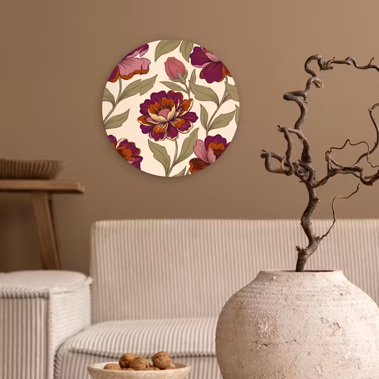 Wandcirkel - Glas - Bloemen - Patroon - Natuur - Modern - Paars — 2