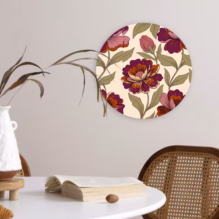 Wandcirkel - Glas - Bloemen - Patroon - Natuur - Modern - Paars — 4